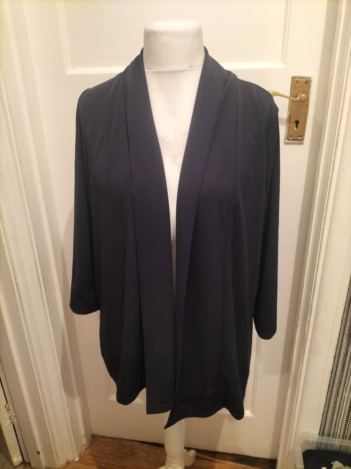 Ladies Daxon Size 14-16 Navy Collared Open Longline Blouse