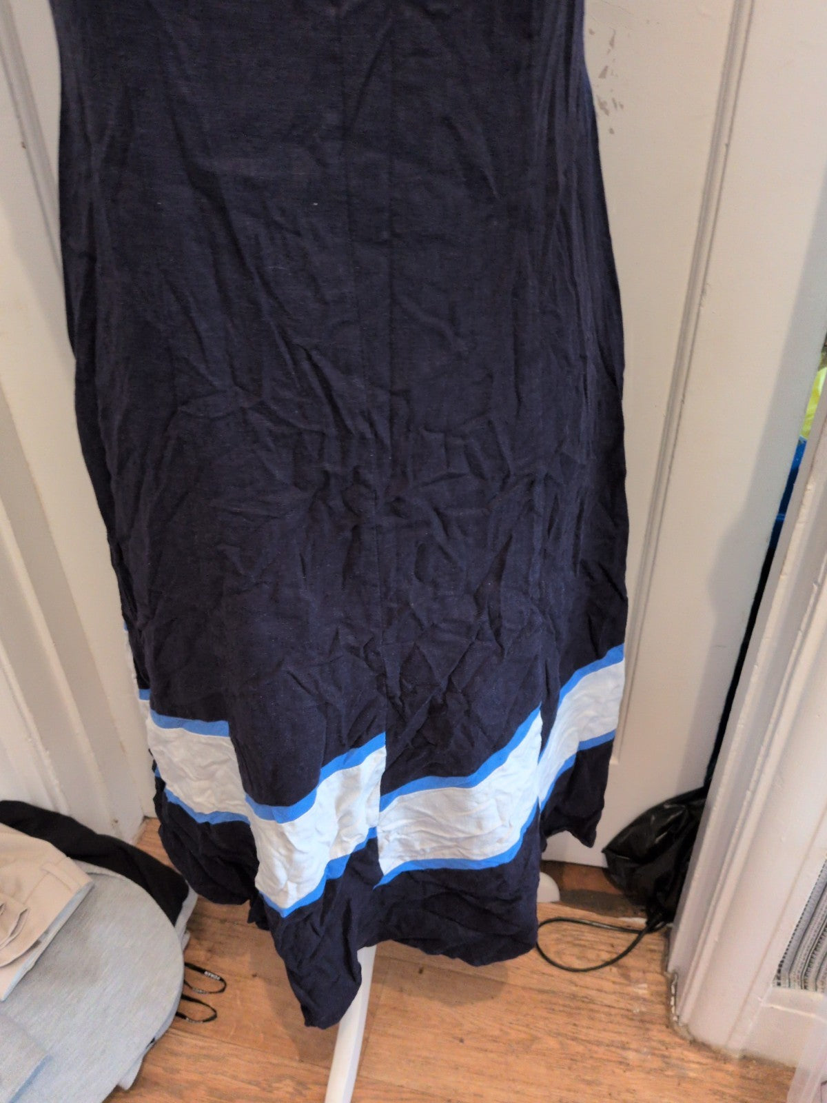 Marks And Spencer 12 Navy Sleeveless Midi Dress With Pattern On Hem