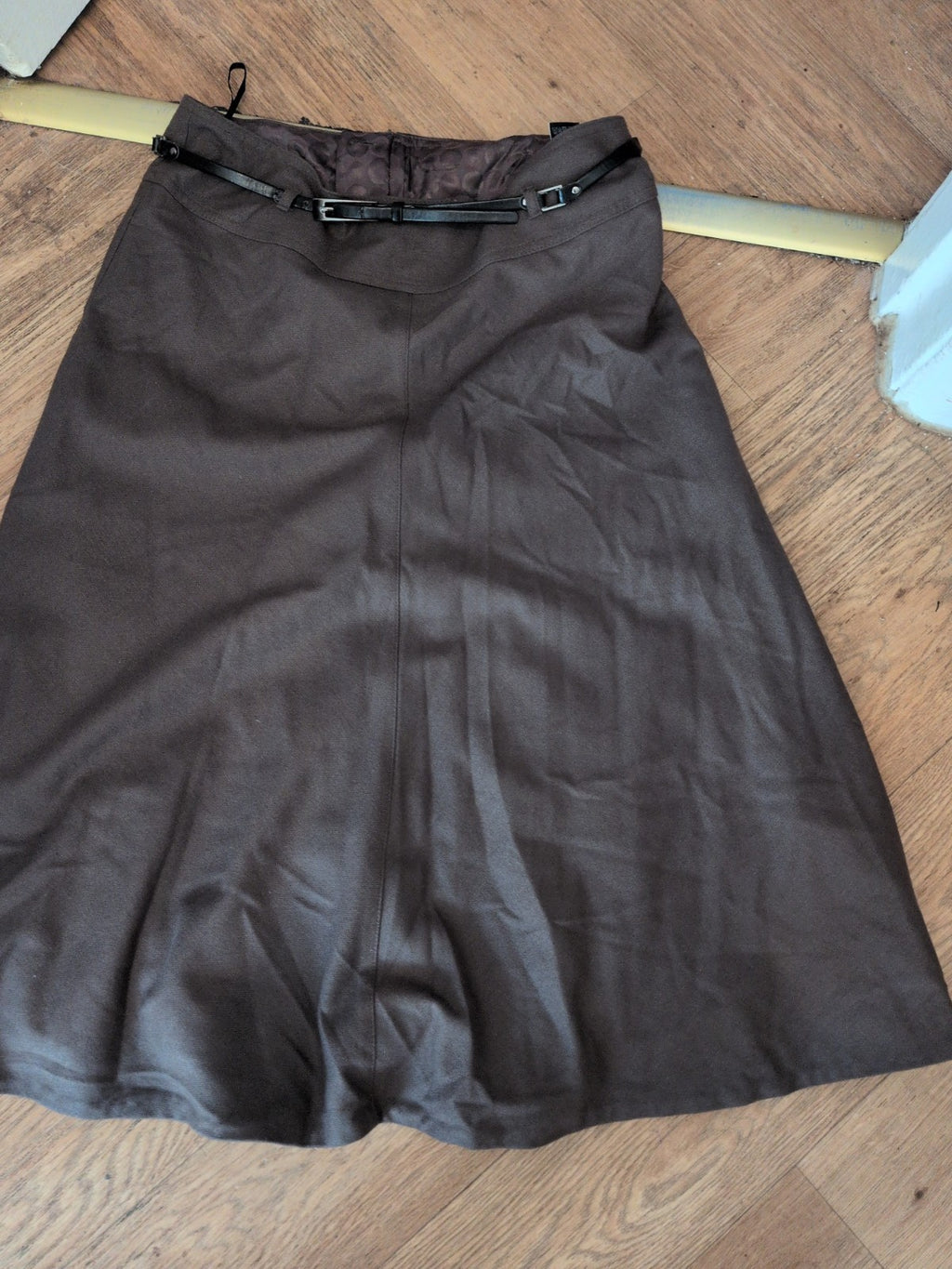 Marks And Spencer 12 30" Dark Taupe Lined Wool Rich Skirt