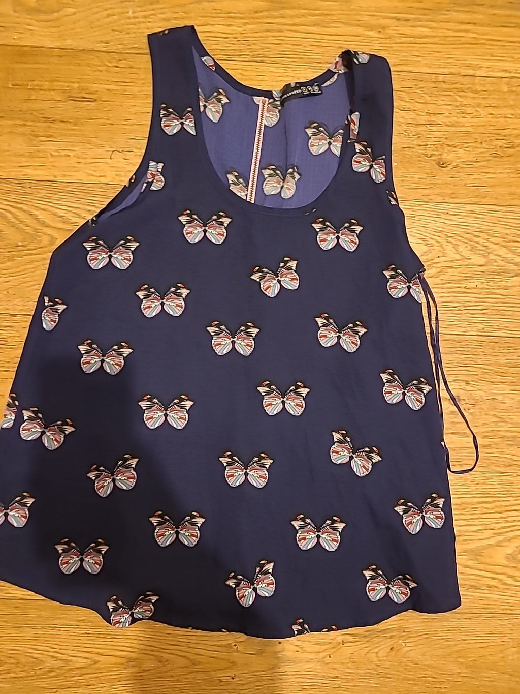 Ladies Primark Size 8 Navy Butterfly Zipped Back Blouse