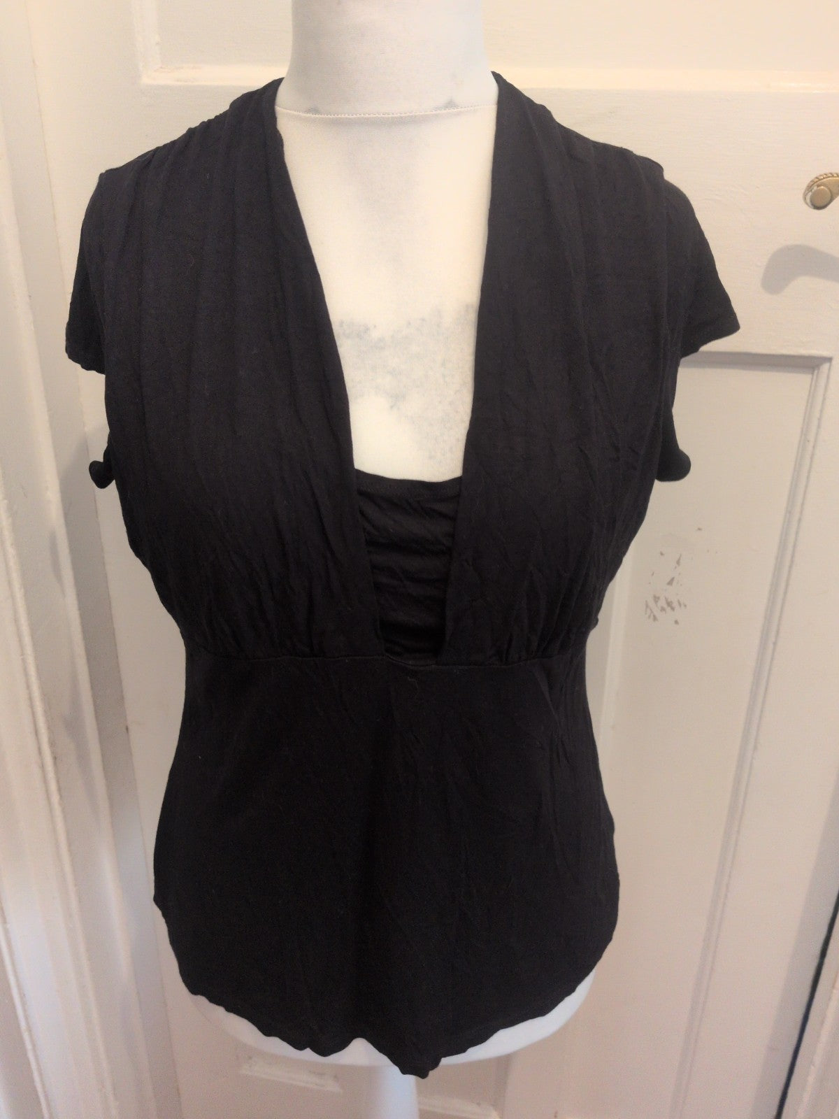 Autograph 18 Black V Neck Short Sleeve Blouse