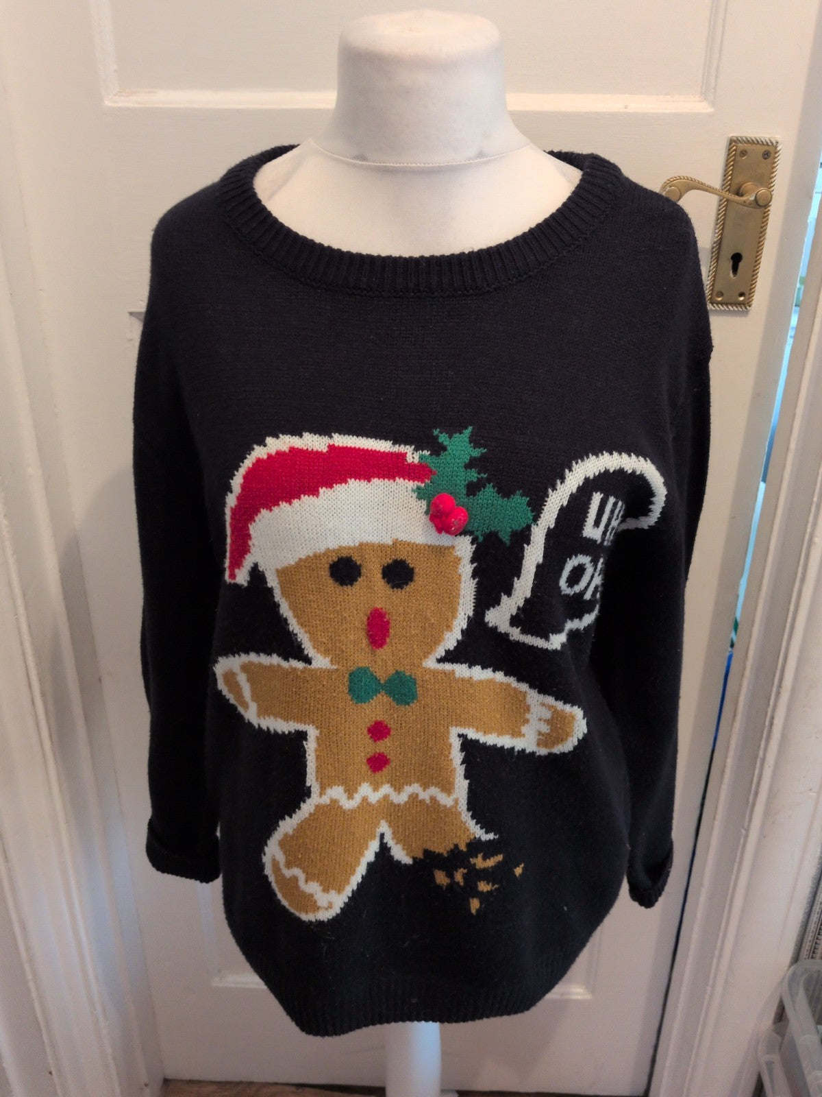 XL Navy Gingerbread Christmas Pullover Jumper