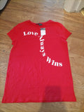 Brand New Ladies 2XS Red White Print Short Sleeved Tshirt