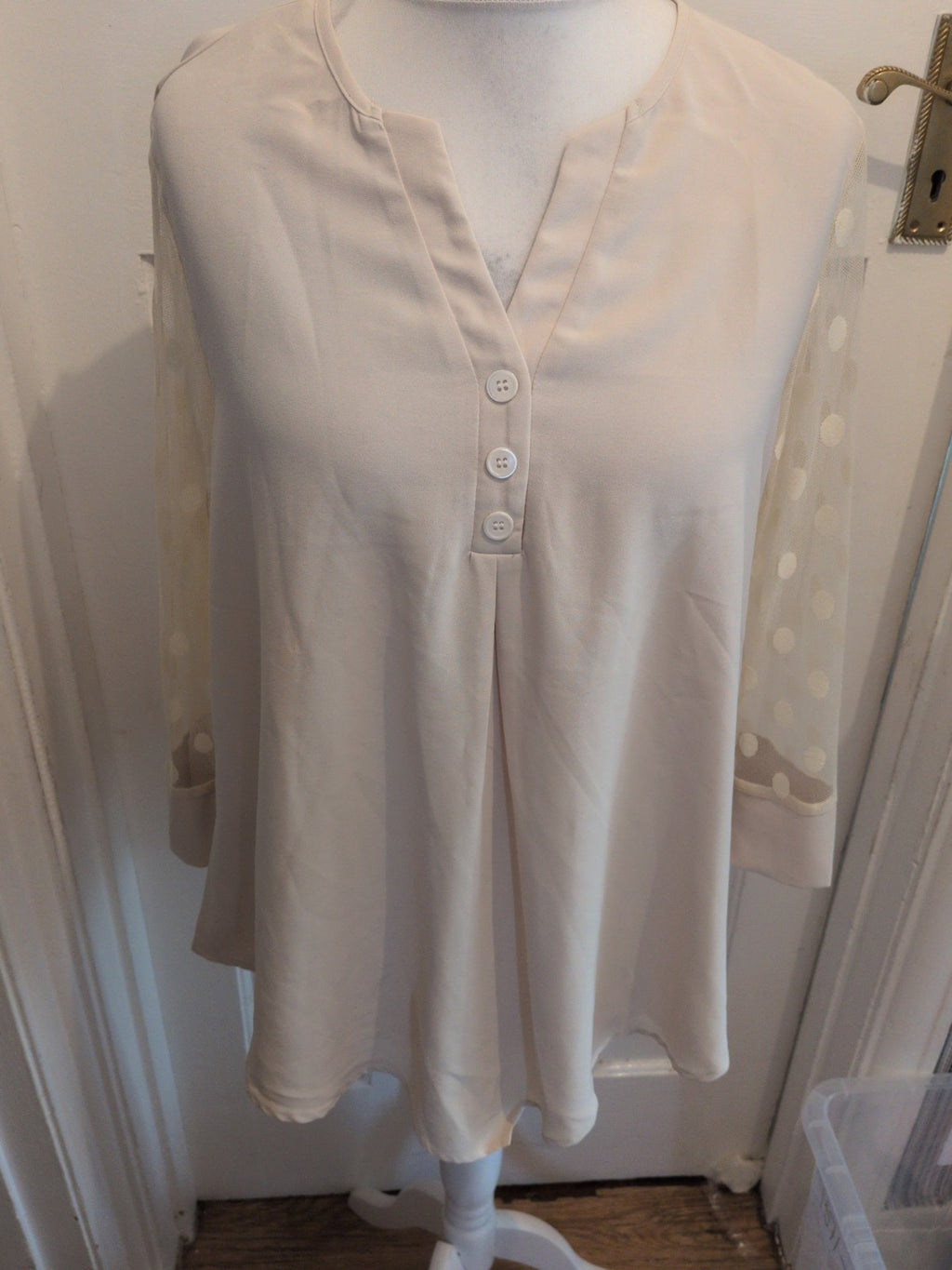 Shein XL Stone With Mesh Spotty Sleeves Blouse