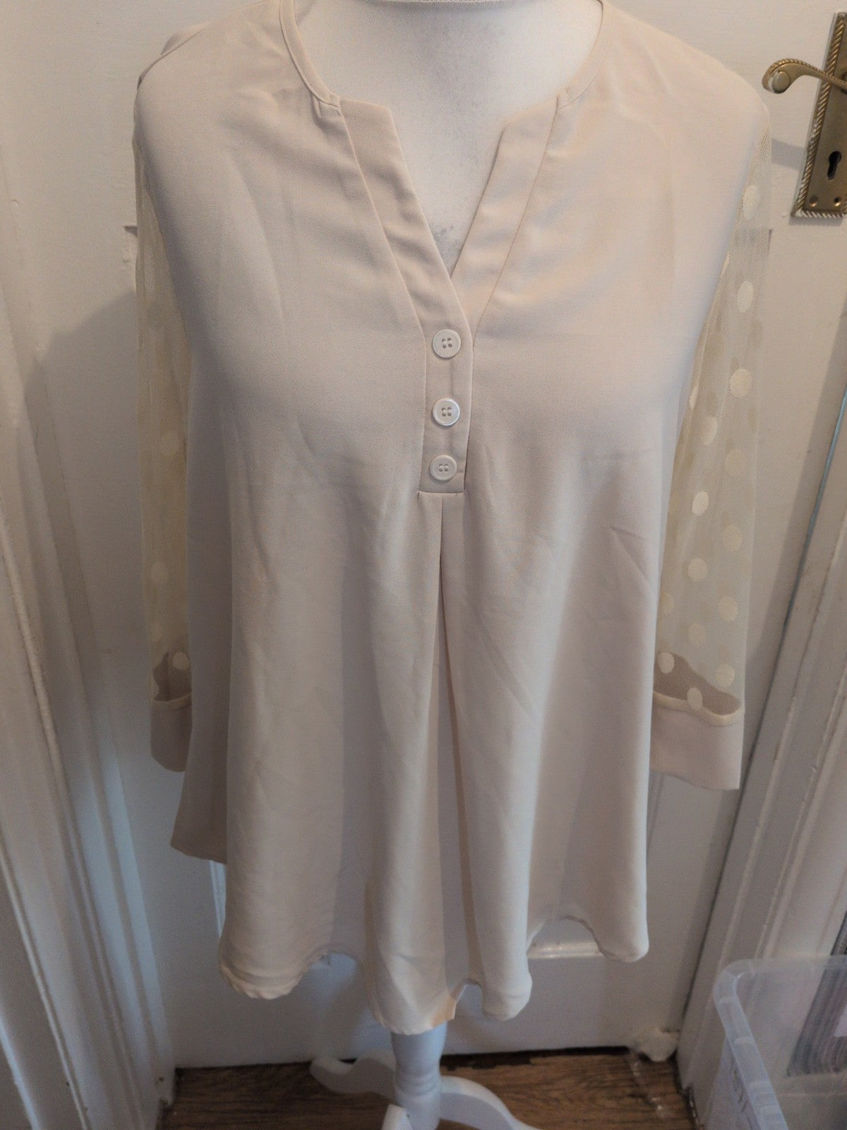 Shein XL Stone With Mesh Spotty Sleeves Blouse