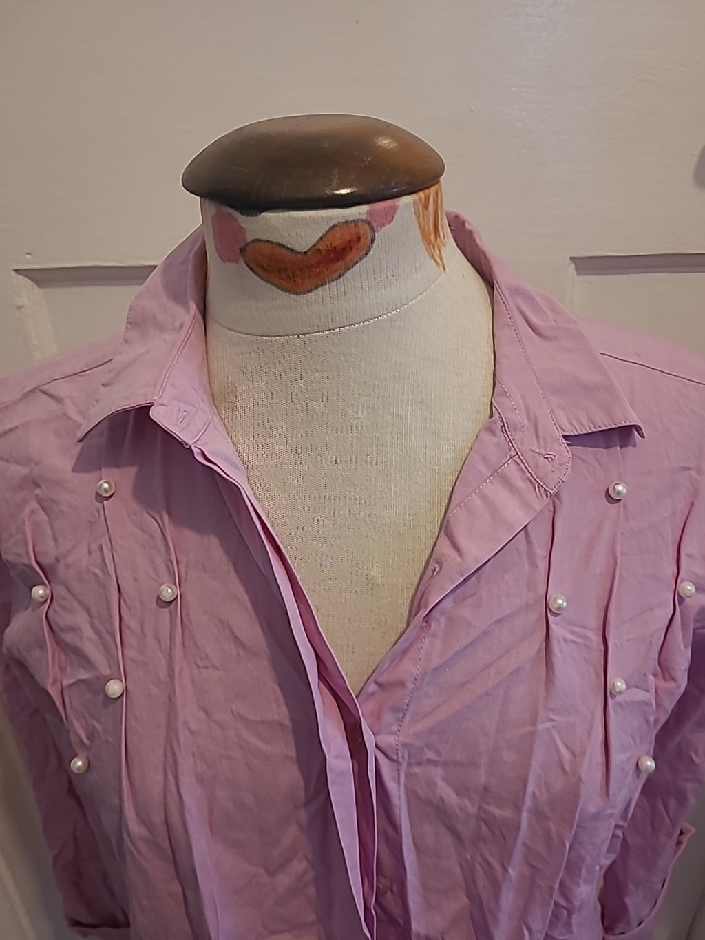 Ladies Ashley Brooke Size Medium Pink Pearl Detail Long Sleeved Blouse