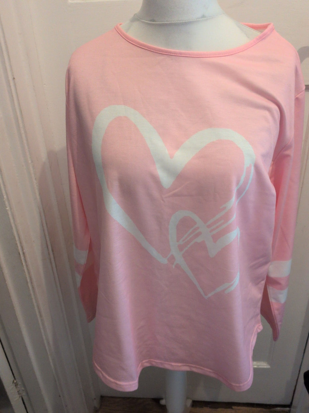 Ladies XL Baby Pink Heart Long Sleeve T-shirt