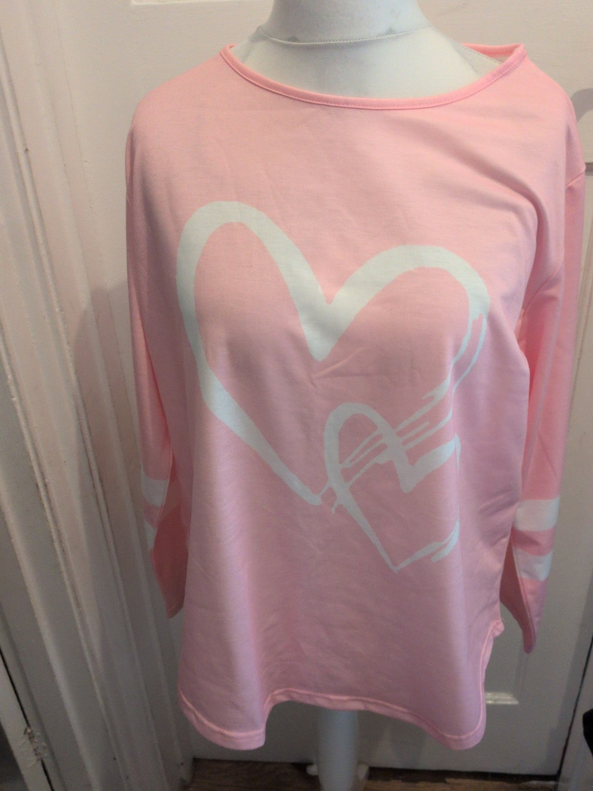 Ladies XL Baby Pink Heart Long Sleeve T-shirt