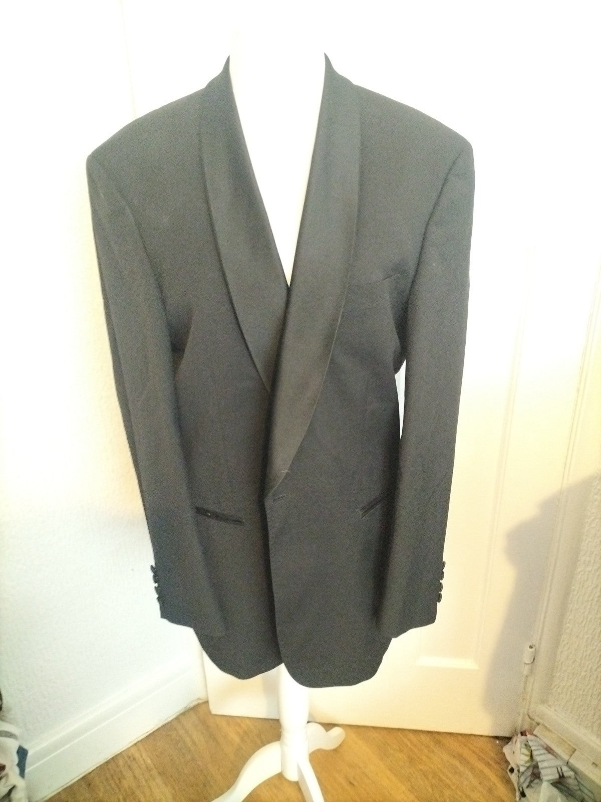 Mens Marks And Spencer Size 42L Black Super 100% Wool Tuxedo Jacket