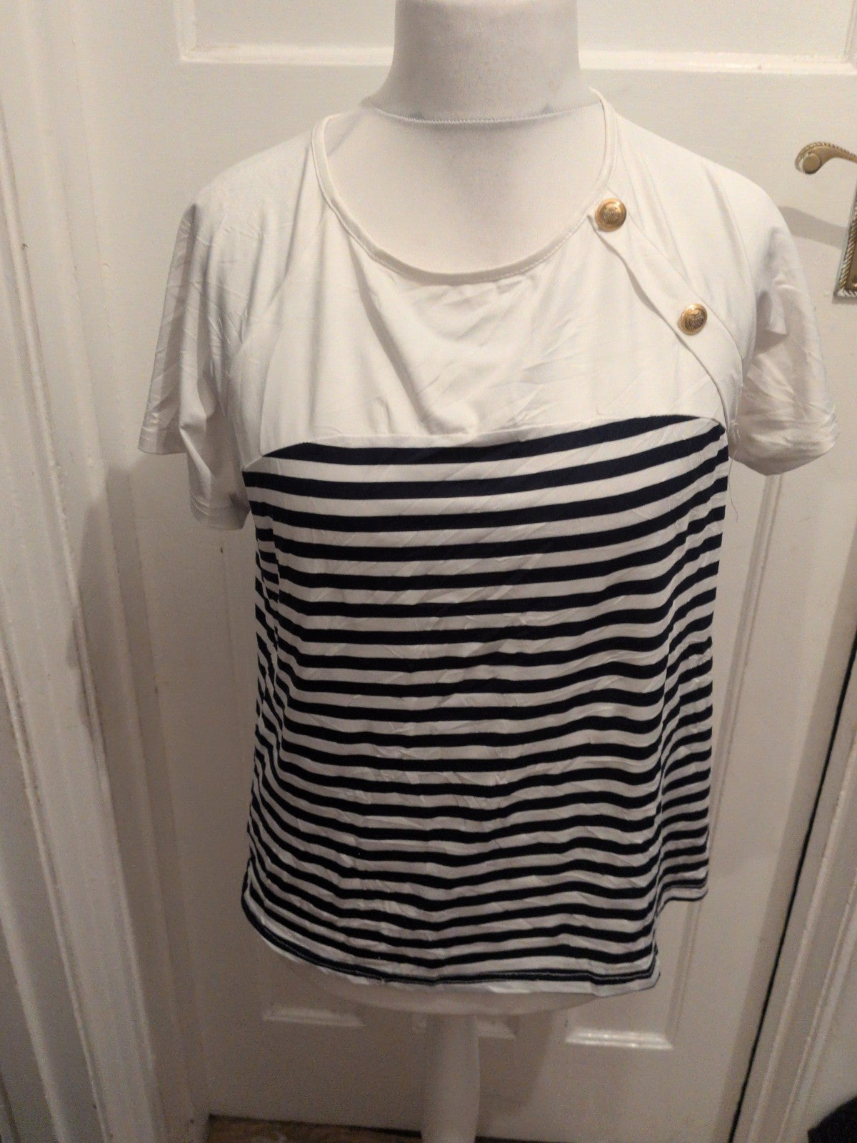 Emery Rose Large Navy Blue Stripe Short Sleeve T-shirt