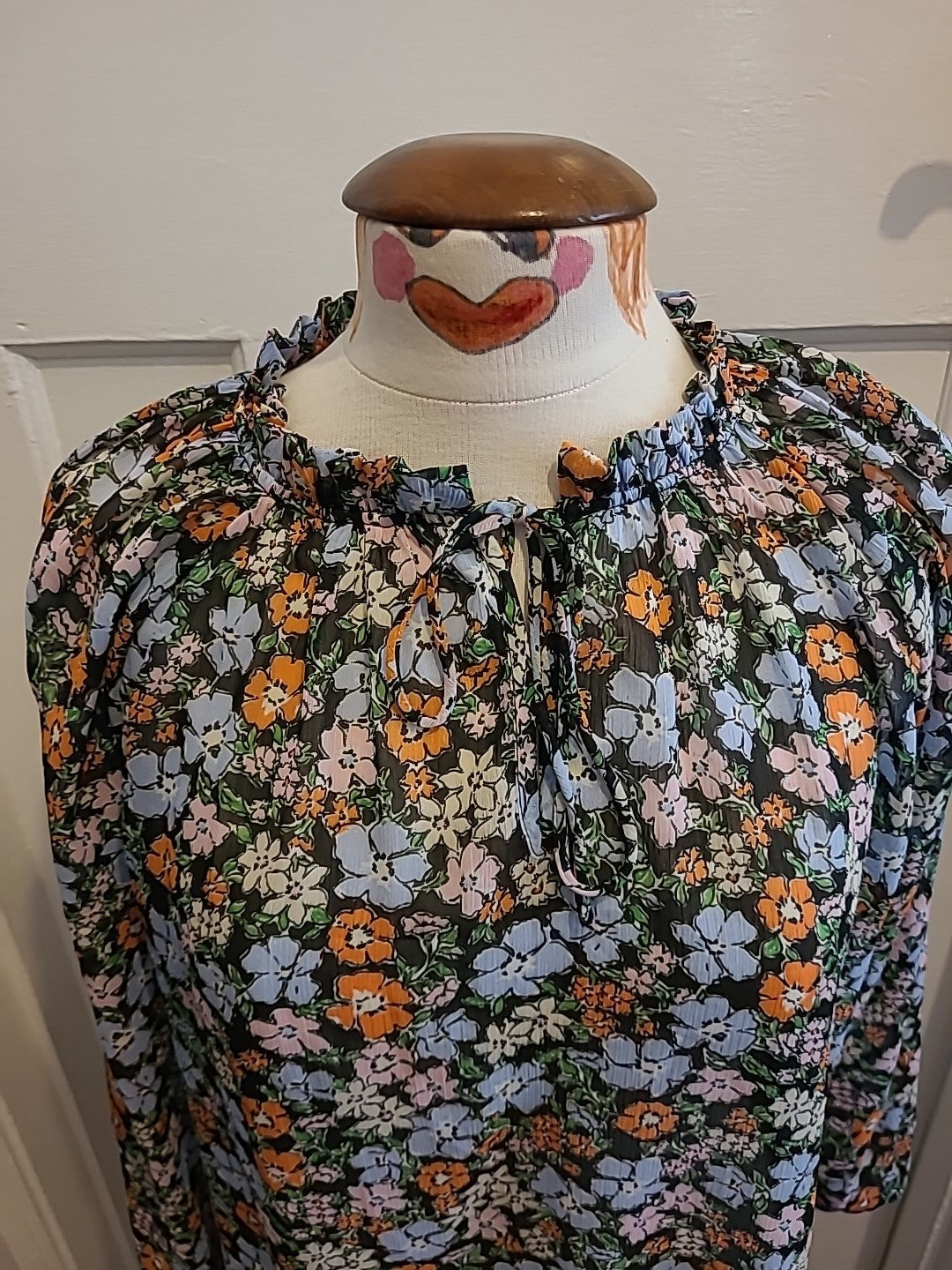 Ladies Peacocks Size 12 Multi Coloured Floral Long Sleeved See Through Dress