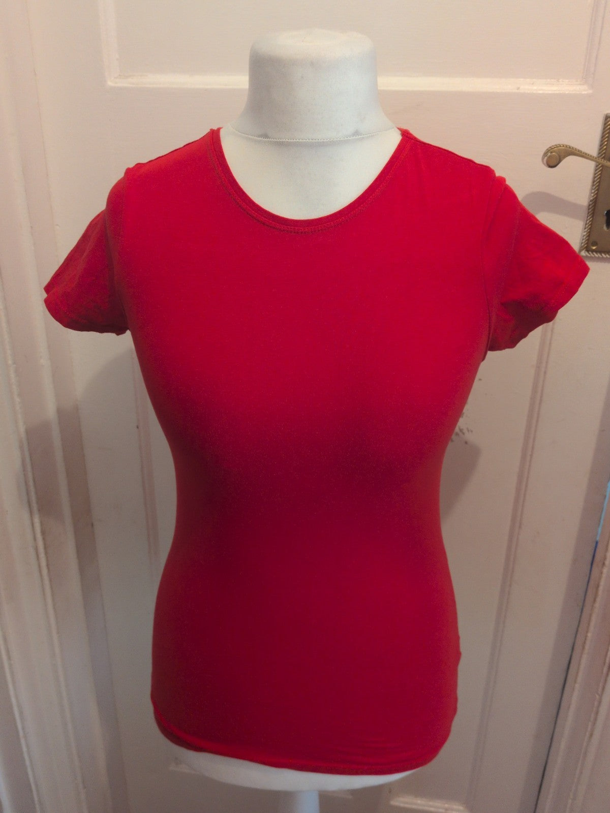 Ladies Primark Size XS Red Stretch Crew Short Sleeve T-shirt