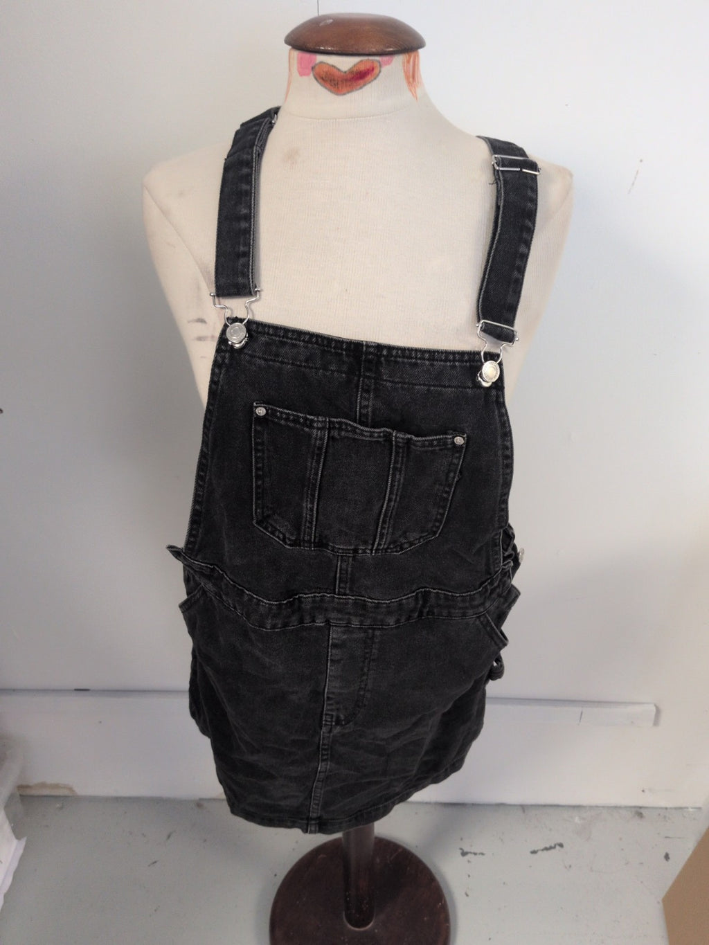 Denim&Co 12 Charcoal Dungaree Dress Sleeveless