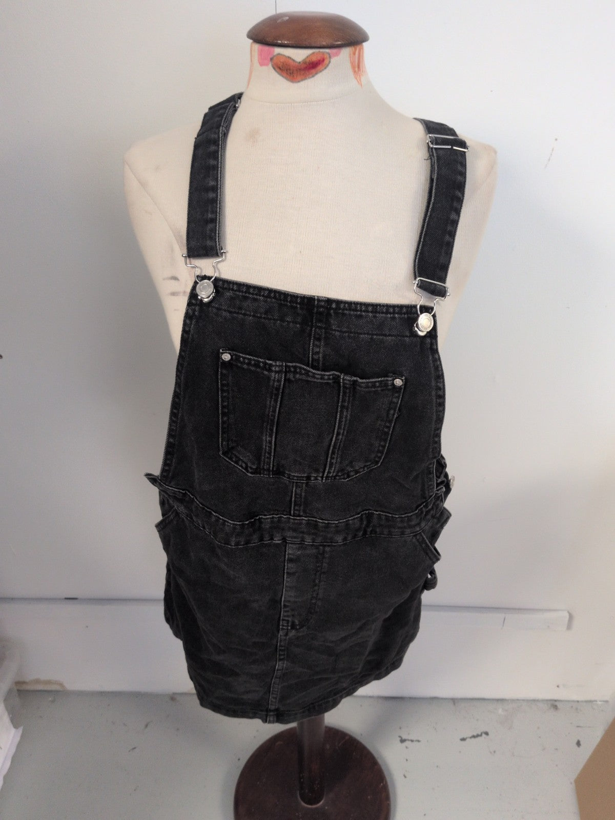 Denim&Co 12 Charcoal Dungaree Dress Sleeveless