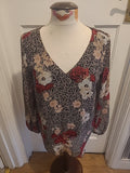 Ladies Wallis Size 12 Multi Speckled Floral Long Sleeved Blouse