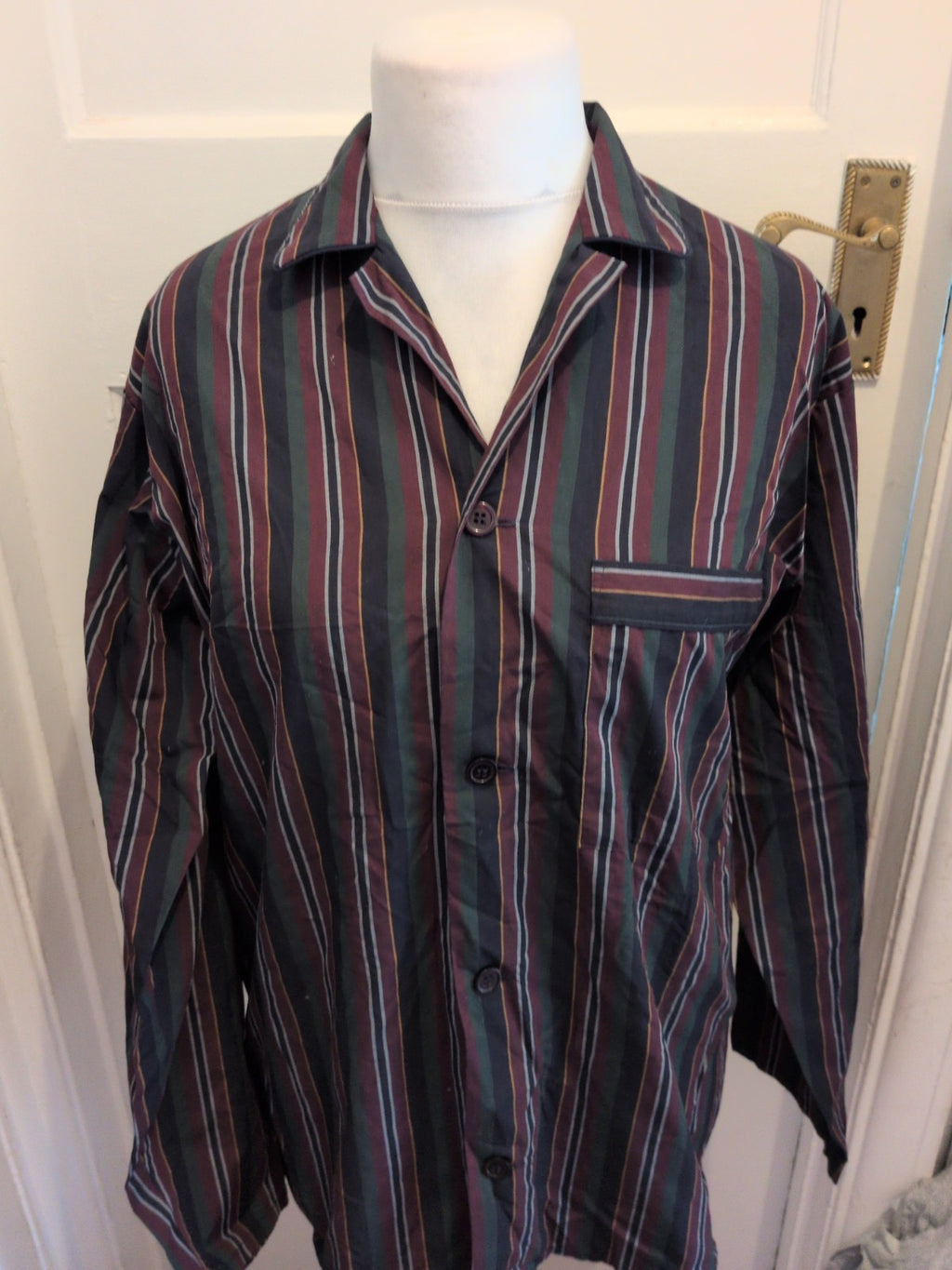 Marks And Spencer St Michael Medium Green/Purple/Navy Stripe Long Sleeve Shirt