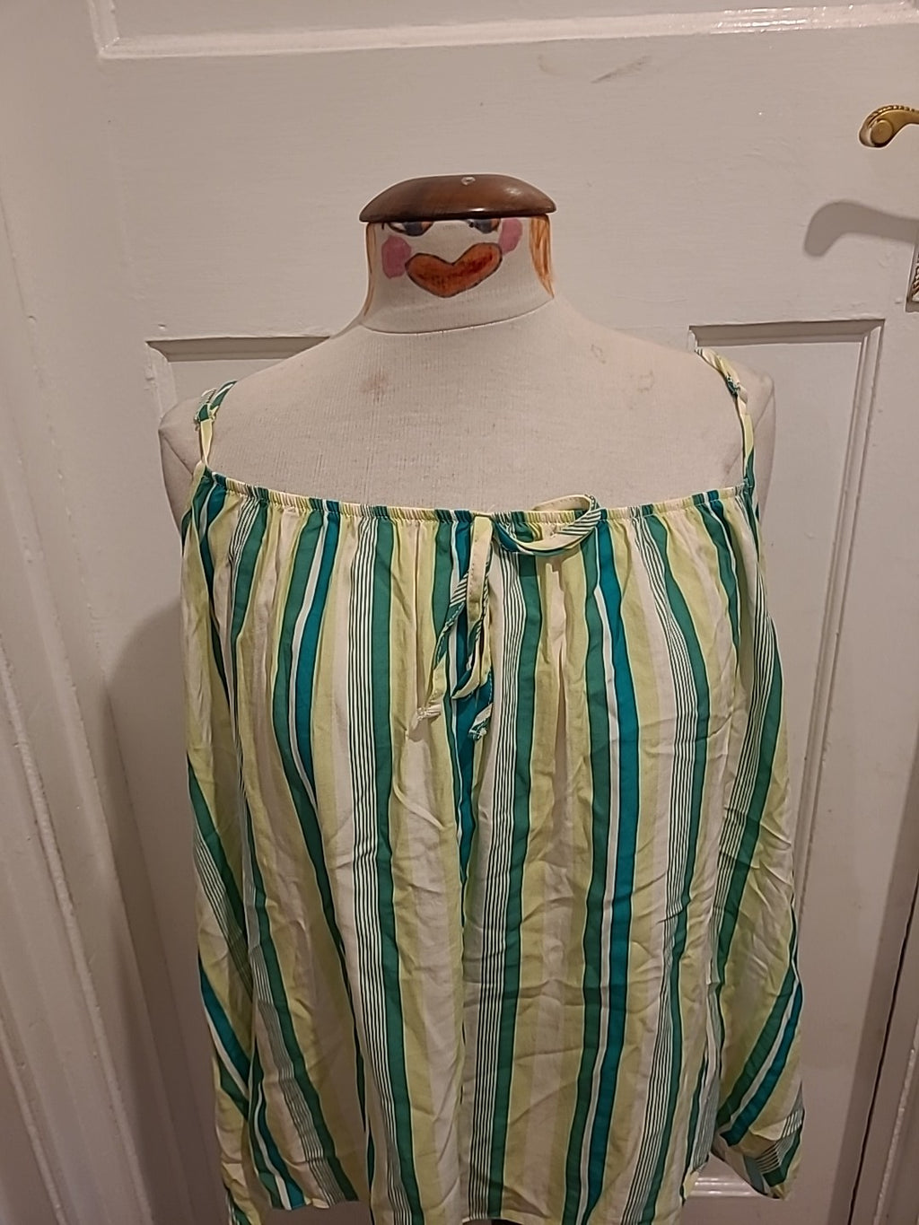 Ladies George Size 24 3 Tone Green Striped Blouse Sleeveless