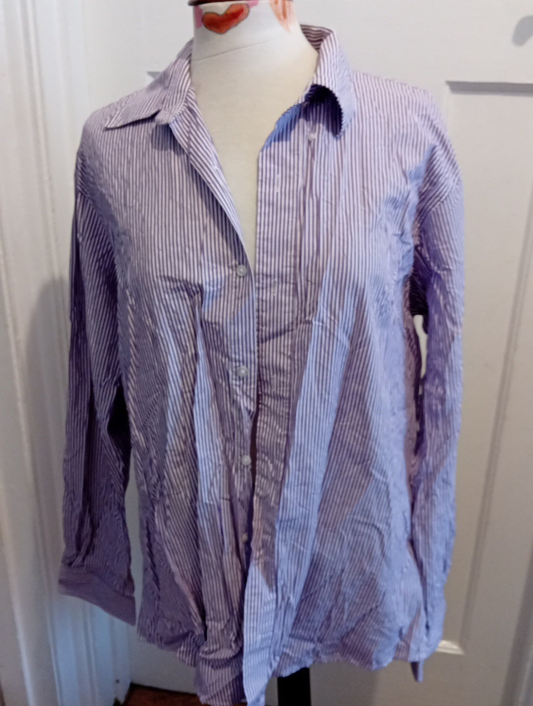 Mens Hamden Size 16.5" Purple White Striped Dress Formal Shirt