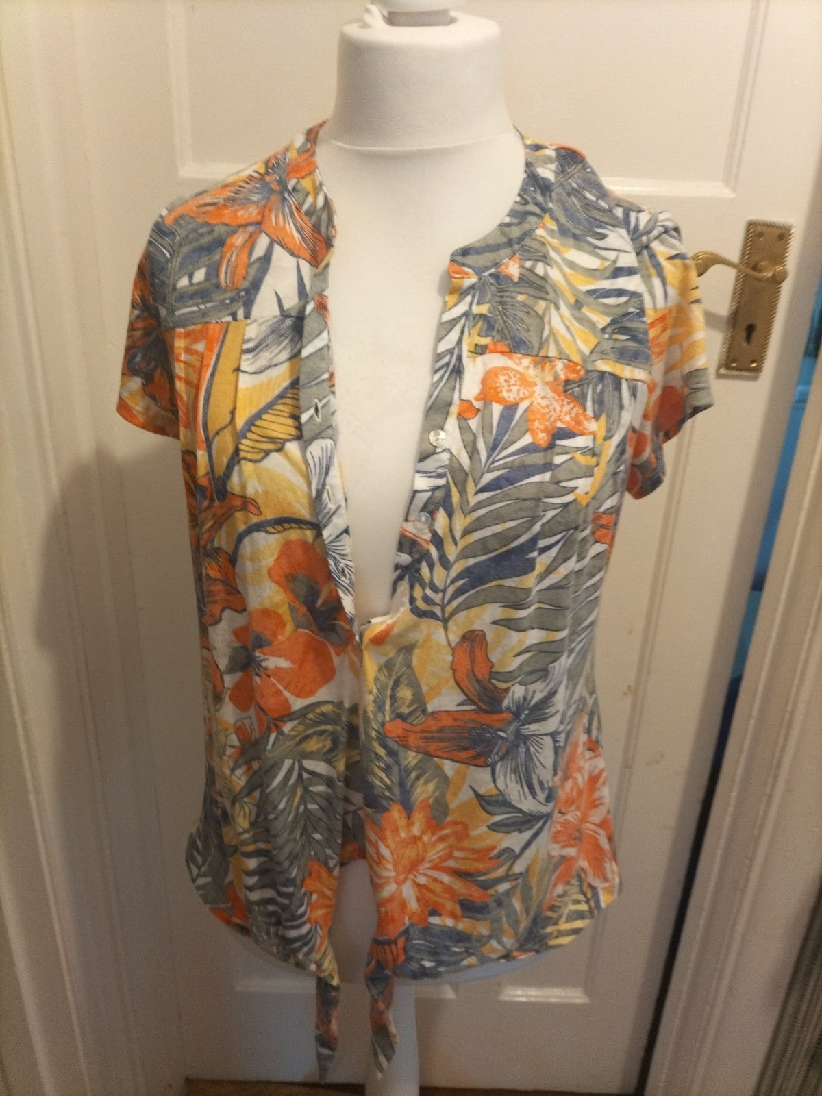 Ladies Roman Size 12 Multicoloured Floral Short Sleeved V Neck Blouse
