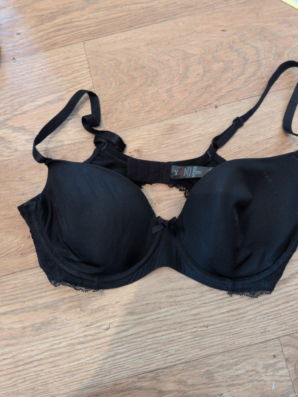 George 36C Black Padded And Under wired Bra Some Lace