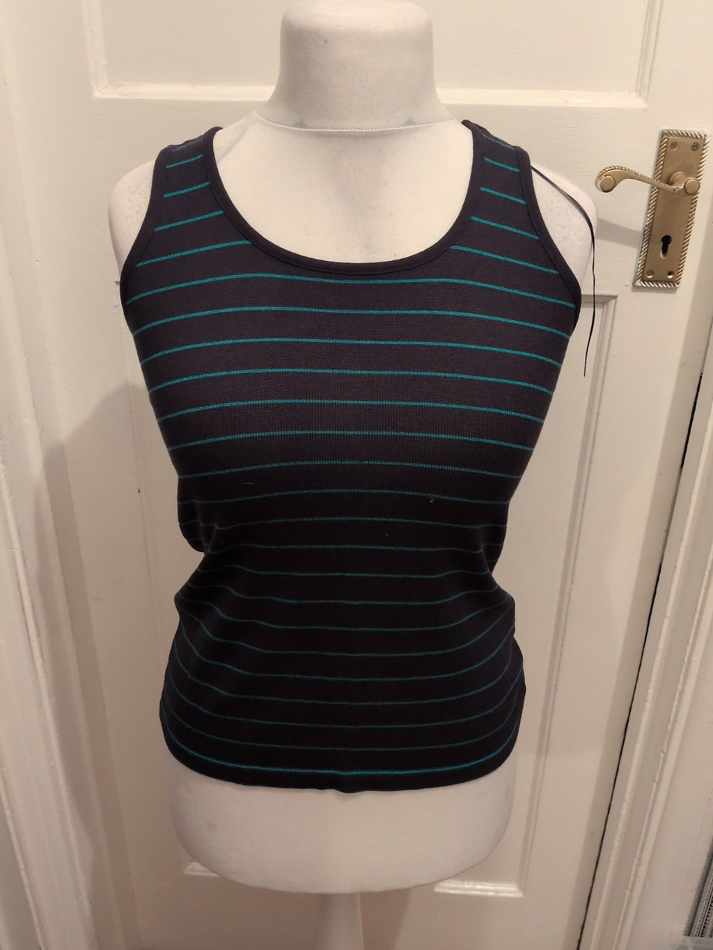 Per Una 10 Navy And Teal Stripe Sleeveless Top