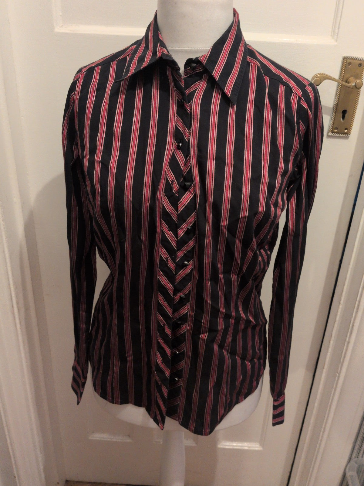 Next 12 Black And Purple Striped Long Sleeve Shirt Blouse