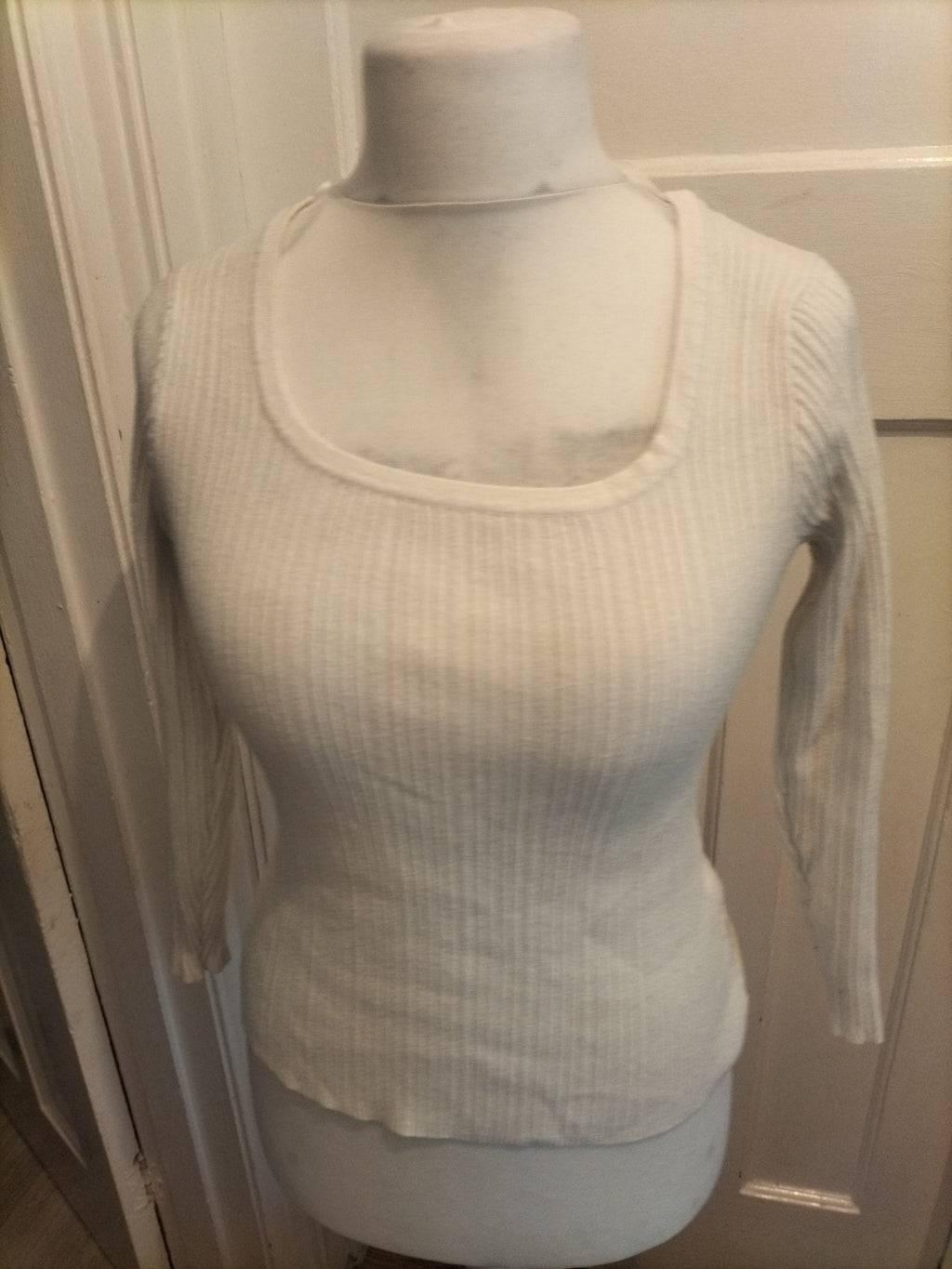 Primark 14-16 White Brush Rib Long Sleeve Square Neck Top