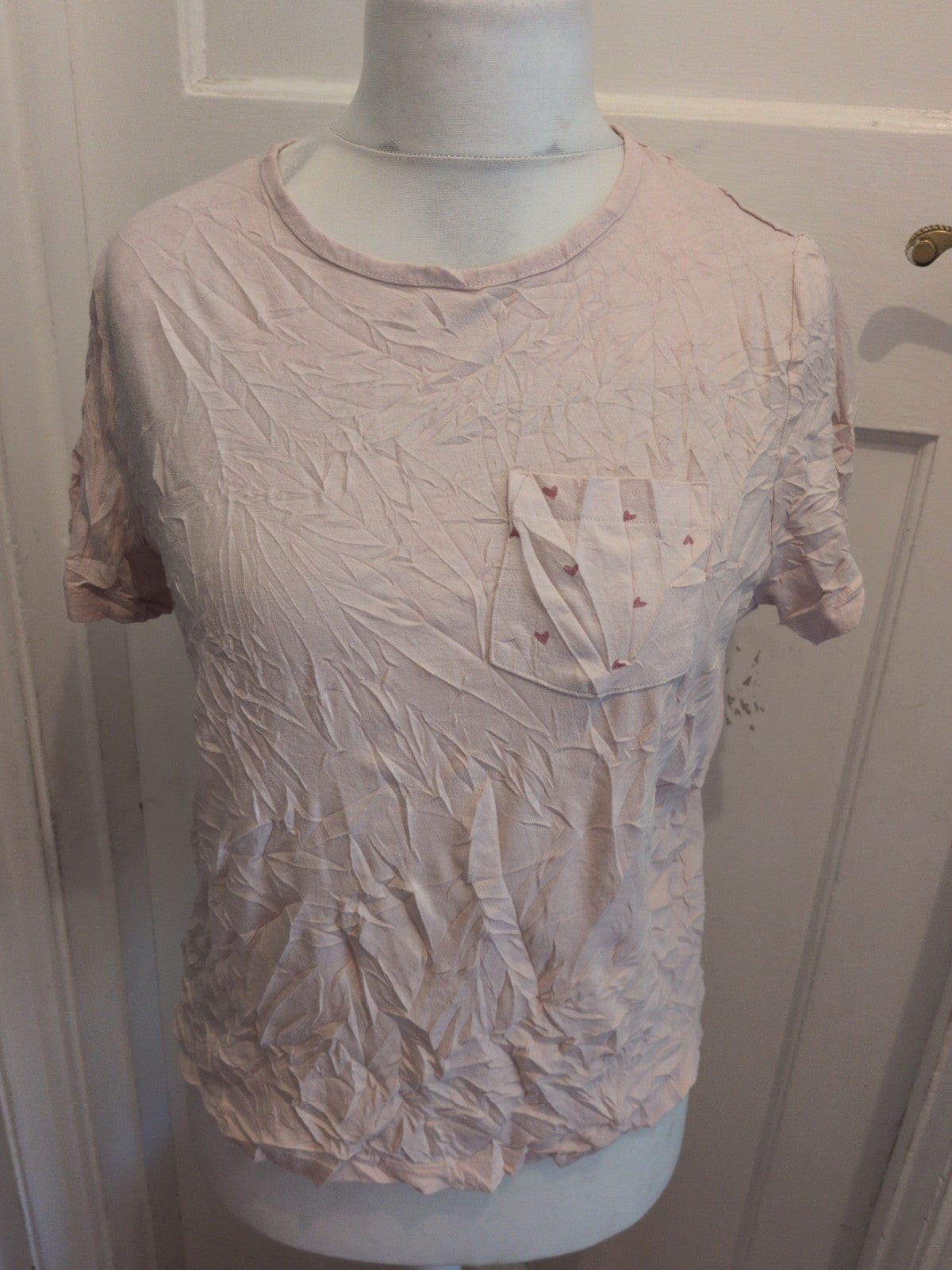 Tu Medium Pale Pink Heart Pocket Pyjama Top