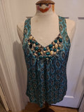 Ladies Wallis Size Small Turquoise Diamonte Sleeveless Blouse