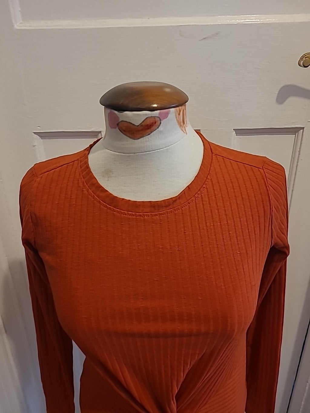 Ladies New Look Size 6 Orange Ribbed Long Sleeved Blouse