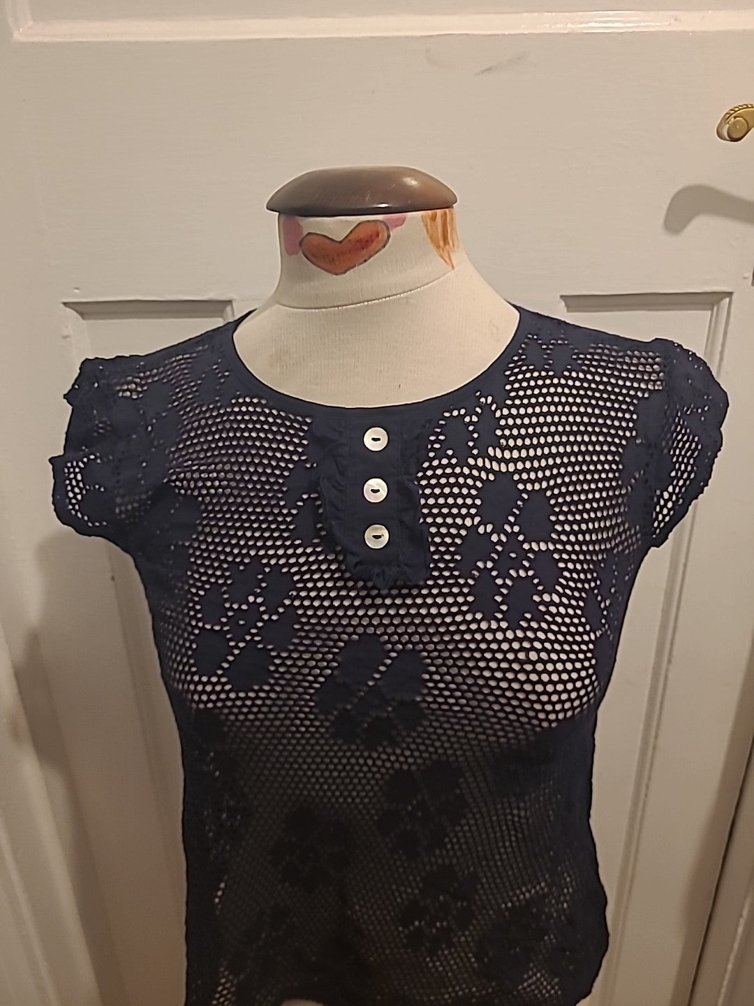 Ladies Topshop Size 10 Navy See Through Sleeveless Tshirt