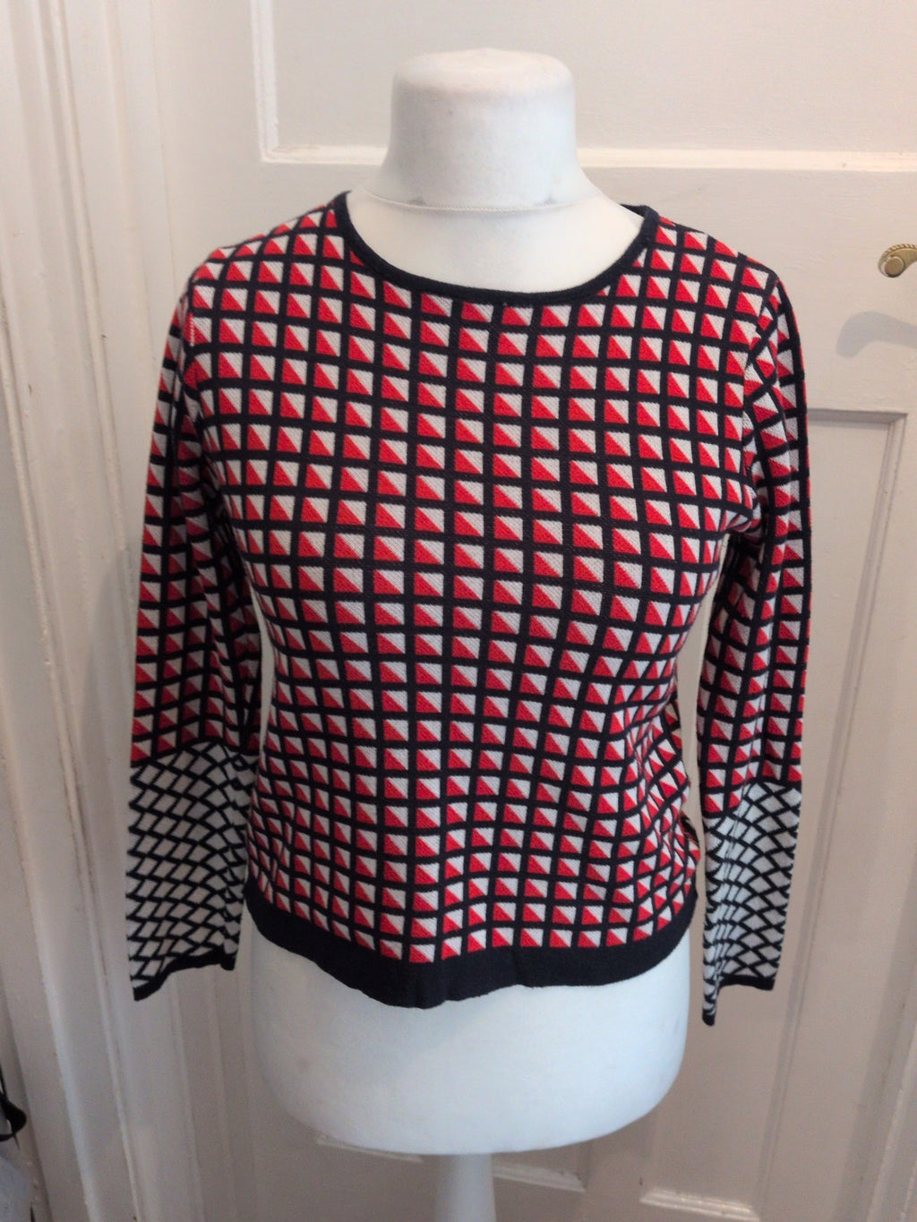 Topshop 8 Red And Black Square Pattern Long Sleeved Jumper