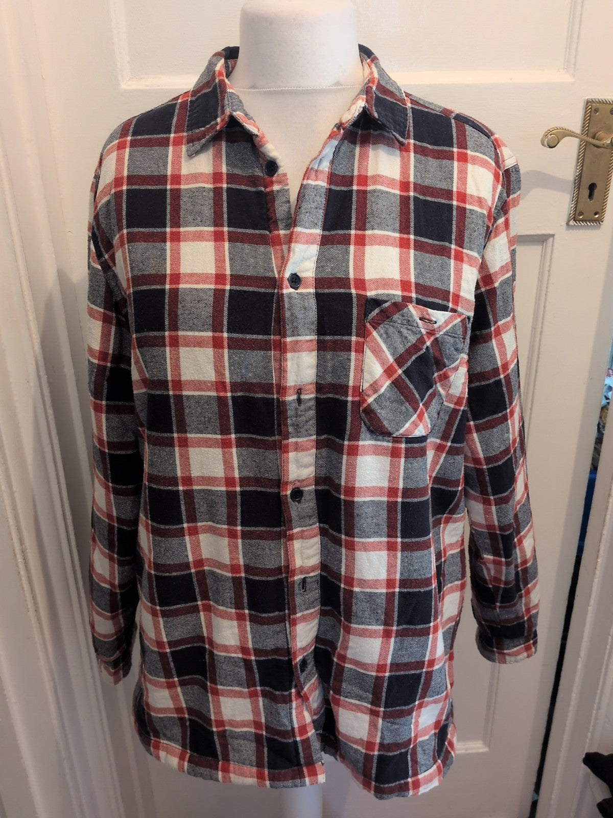 Cotton Traders Large Navy And Red Check Fleece Lined Shirt
