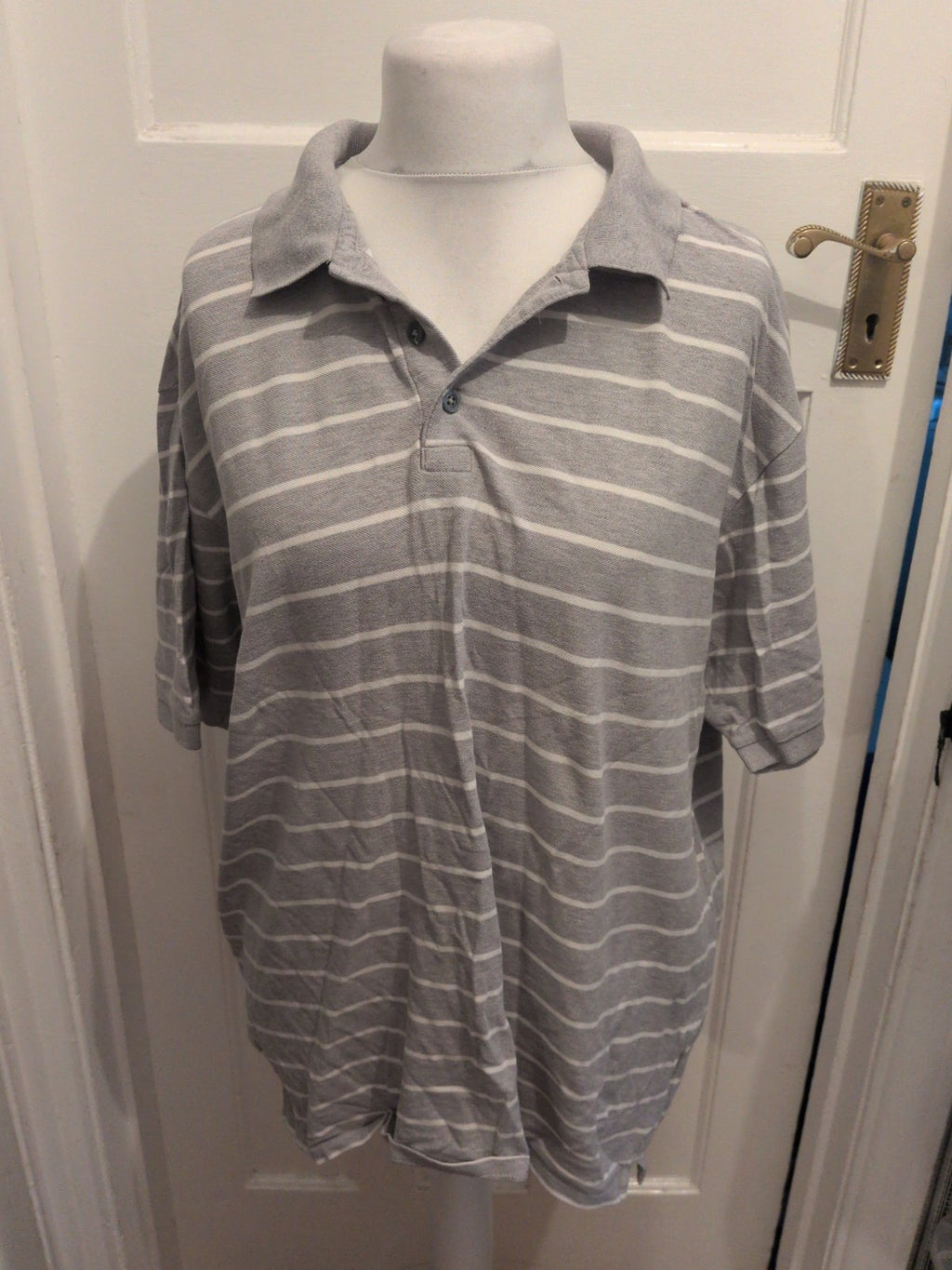 Blue Harbour XL Grey Stripe Short Sleeve Polo