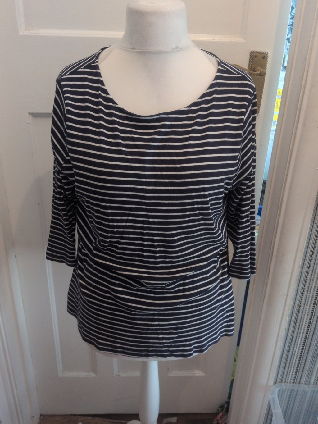 Beautiful Basics Peacocks 20 Stripe Navy White Long Sleeve T-shirt Boat Neck