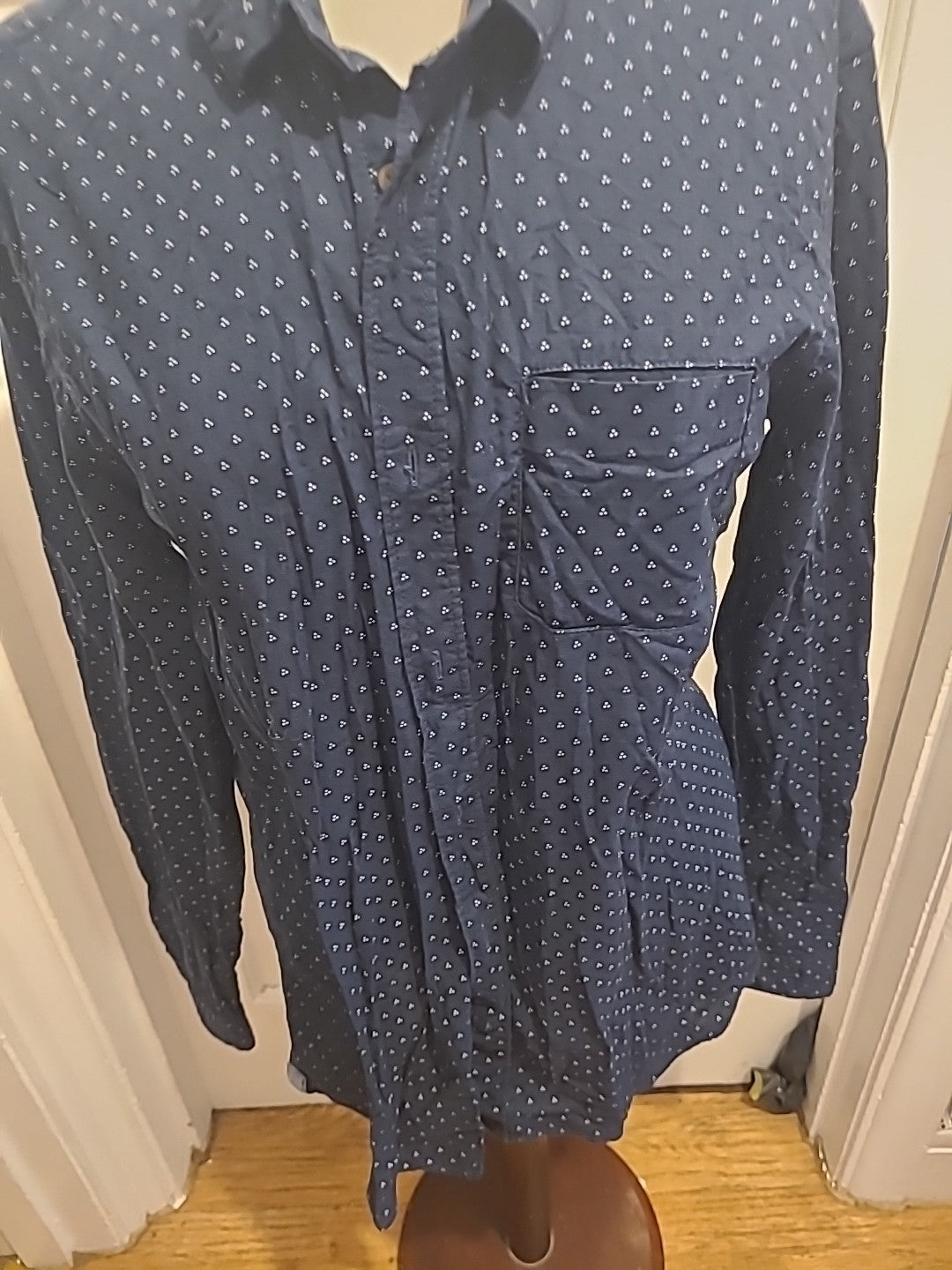 Mens Jules Size XL Navy White Slim Fit Long Sleeved Shirt