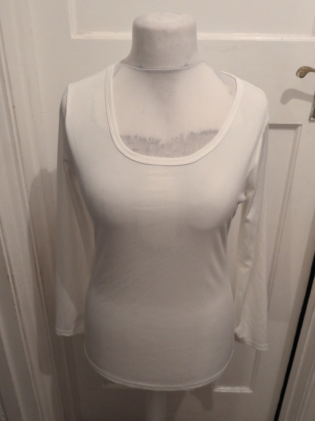 Ladies Size Large White Faint Rib Long Sleeve T-shirt