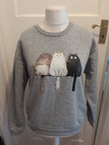 Ladies Size Medium Grey Cat Pattern Long Sleeve Sweatshirt Jumper