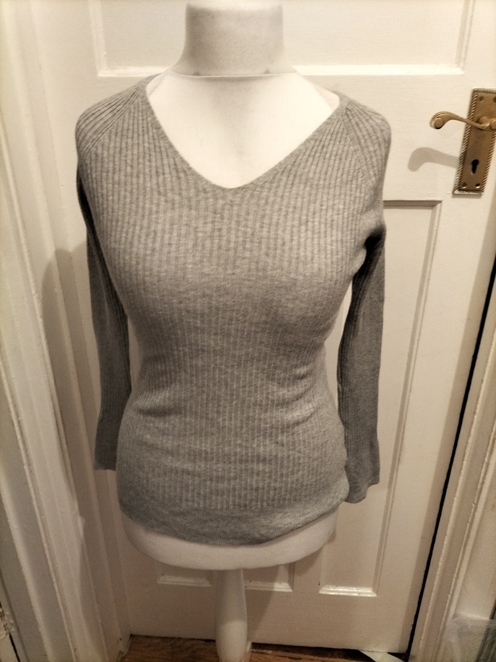 Primark 14-16 Grey Rib Long Sleeved Top Jumper