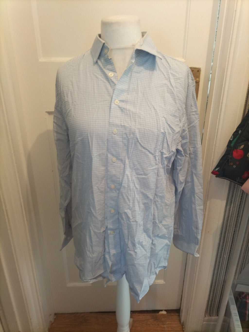 Mens Austin Reed Classic Fit 16.5 R Blue White Checked Long Sleeve Shirt