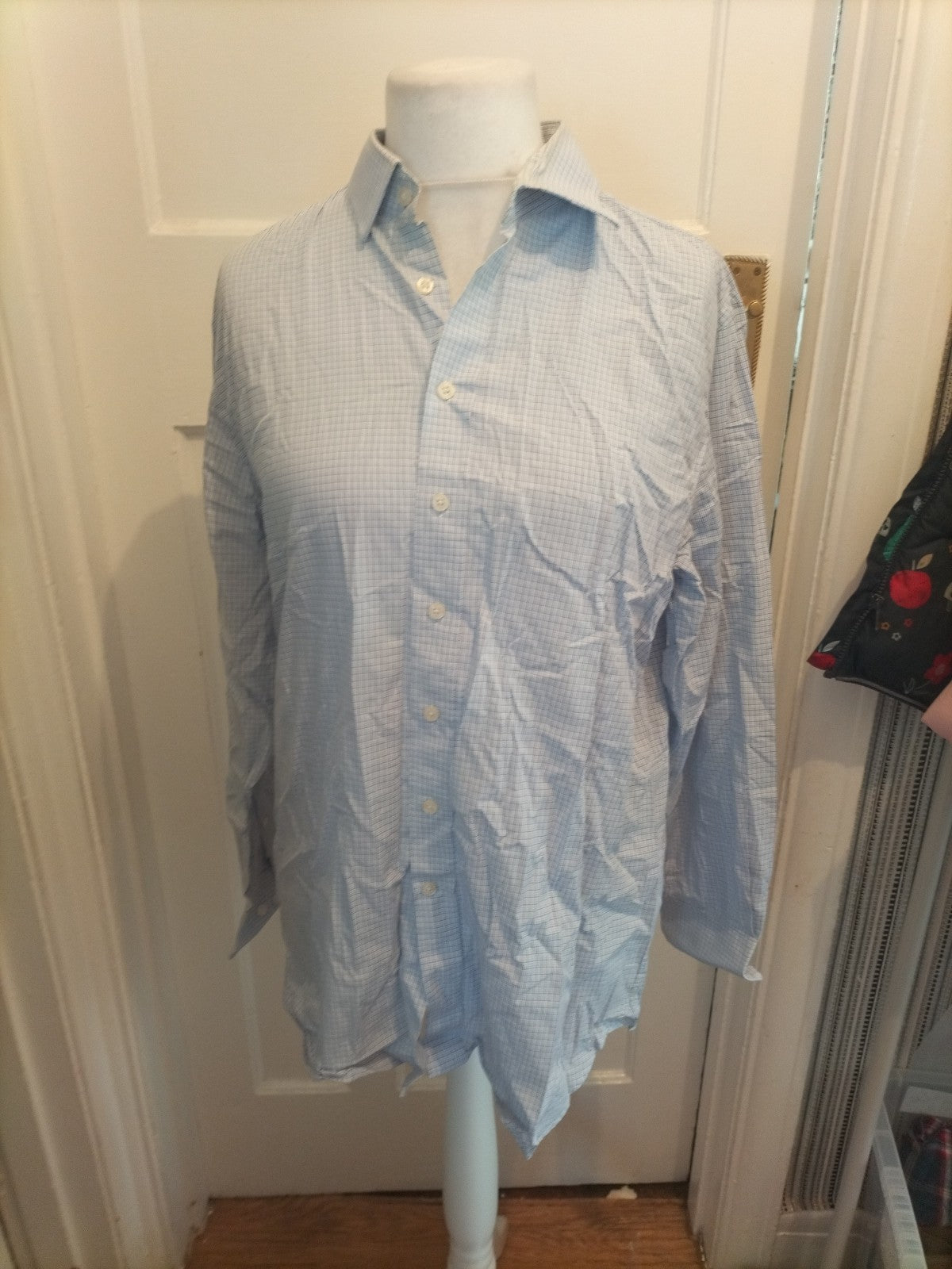 Mens Austin Reed Classic Fit 16.5 R Blue White Checked Long Sleeve Shirt