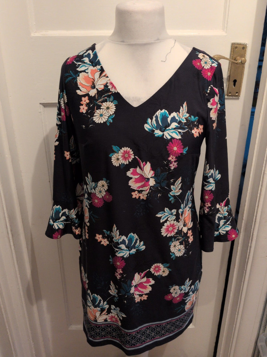 F&F 12 Navy Floral 3/4 Sleeve Dress