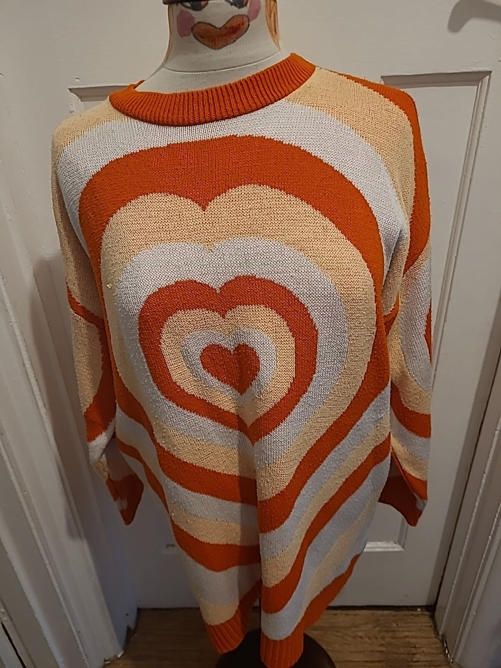 Ladies I Saw It First Size Small Orange White Oversized Pullover Jumper