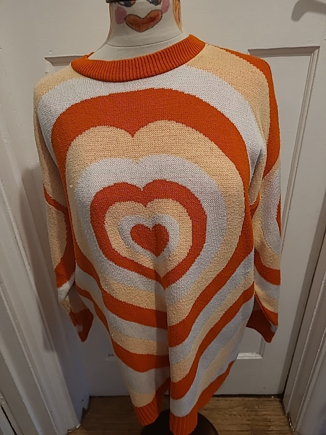 Ladies I Saw It First Size Small Orange White Oversized Pullover Jumper