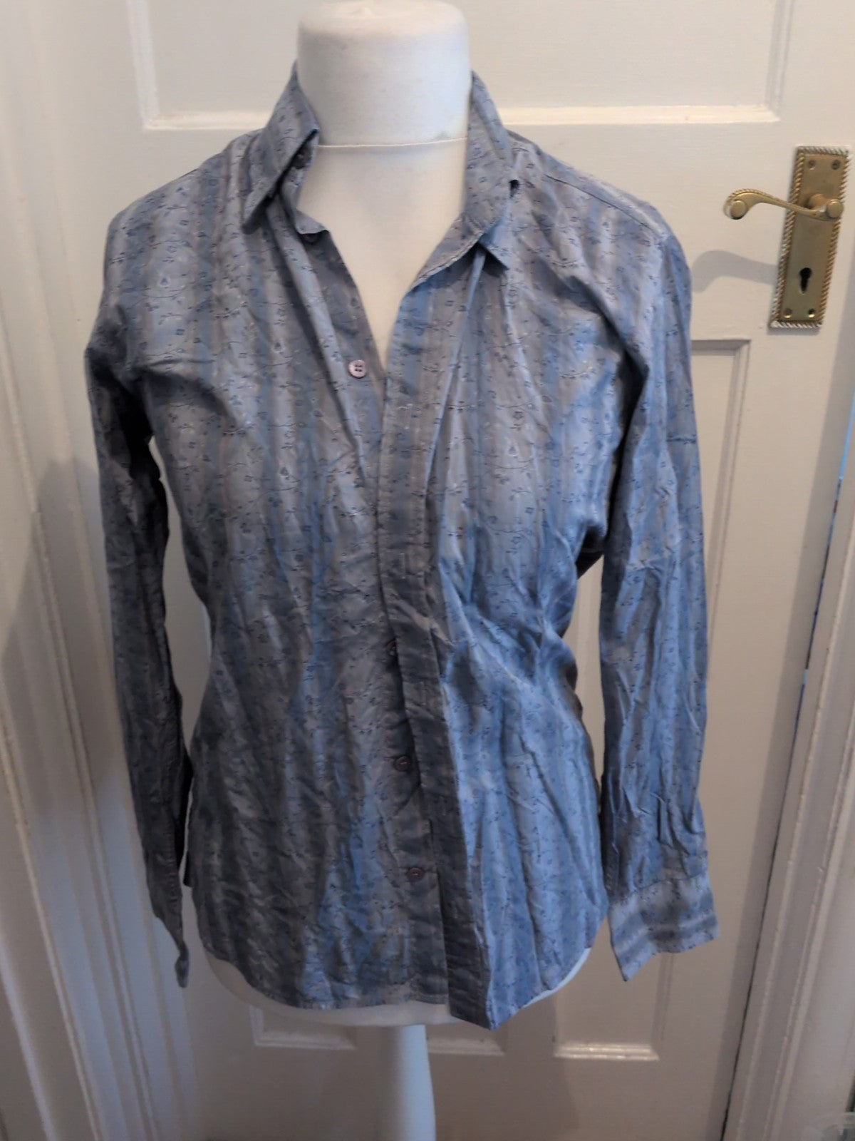 Ted Baker Size 2 Blue Floral Shirt Long Sleeve