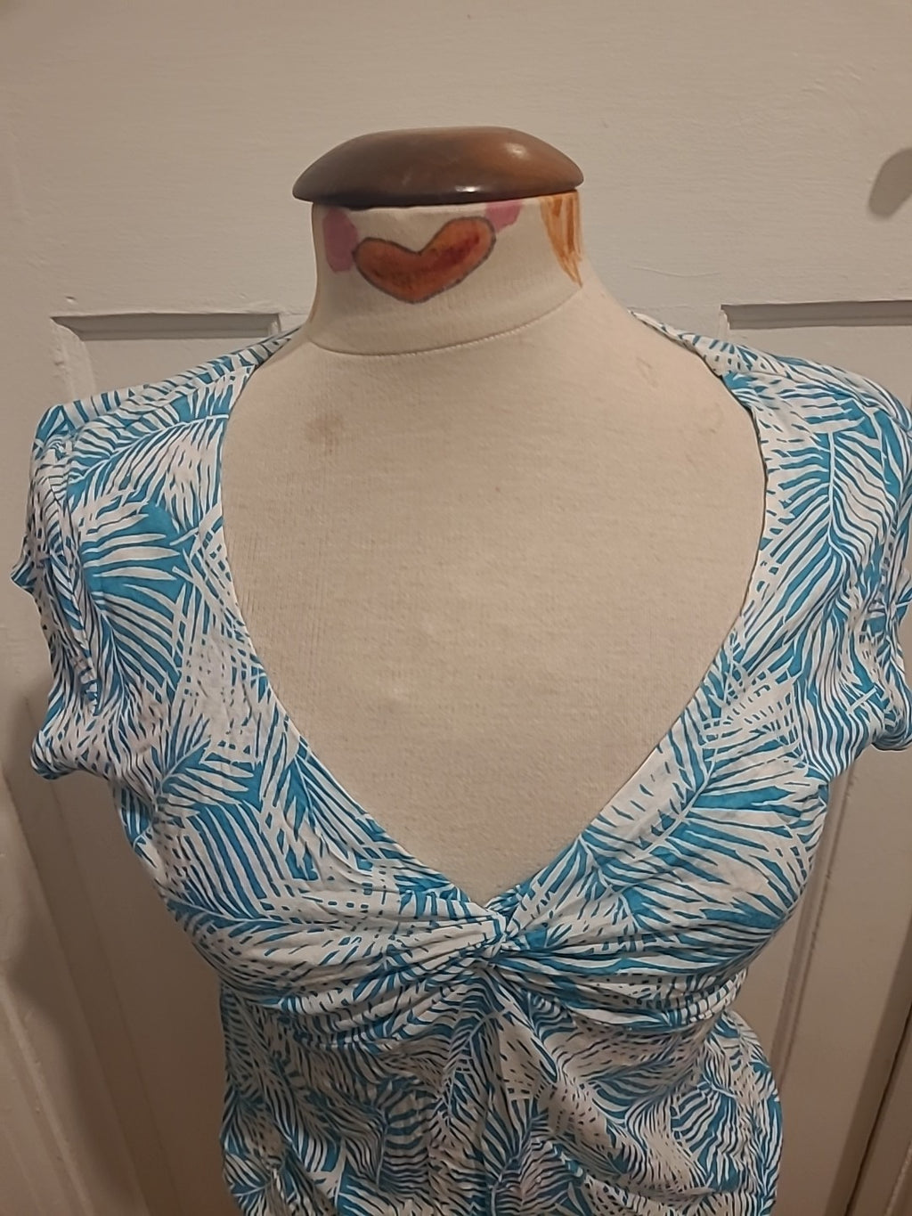 Ladies Laura Ashley Size 12 Turquoise/White Short Sleeved Tshirt