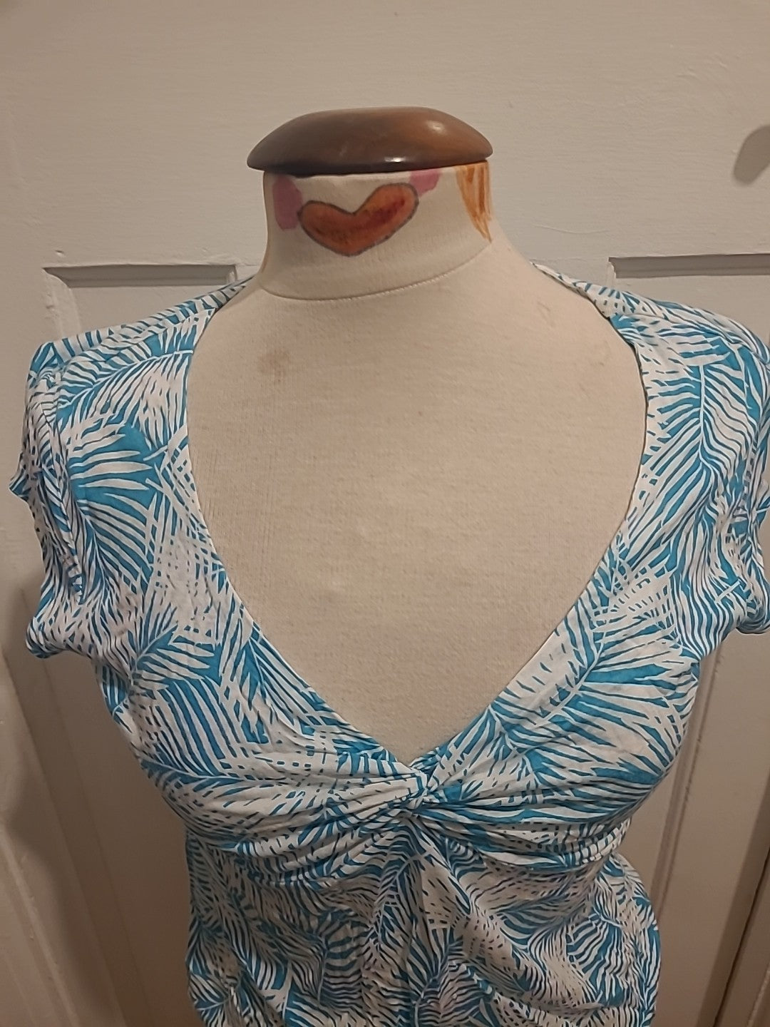 Ladies Laura Ashley Size 12 Turquoise/White Short Sleeved Tshirt
