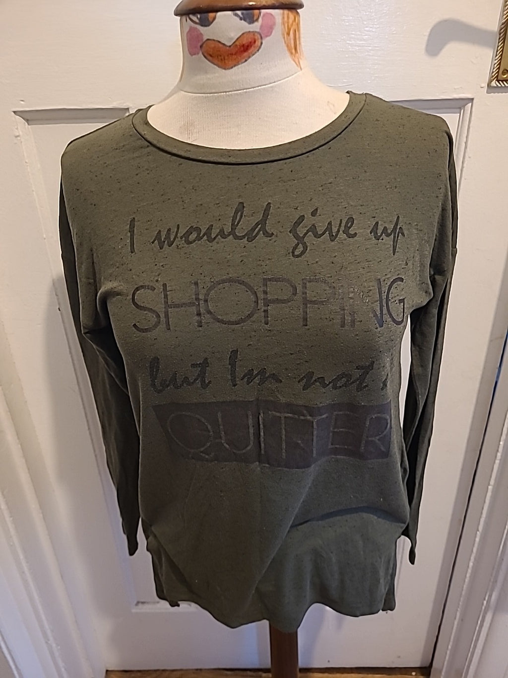 Ladies Peacocks Size 10 Green And Black "Shopper" Tshirt