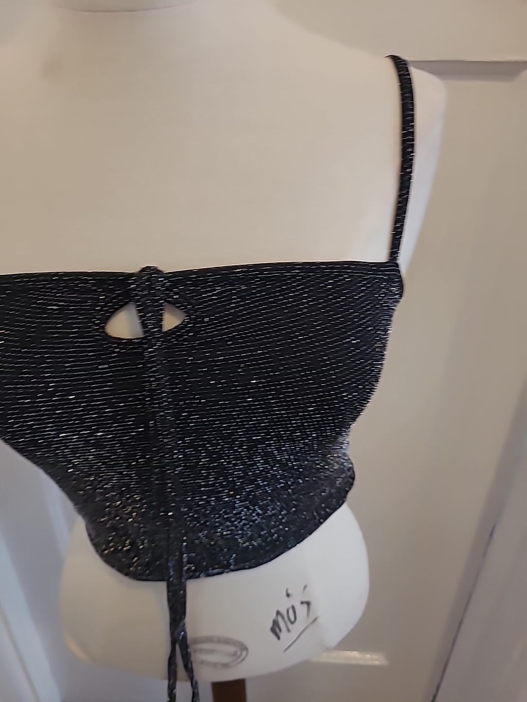 Brand New Prettylittlething Size 10 Black Textured Glotter Keyhole Crop Top