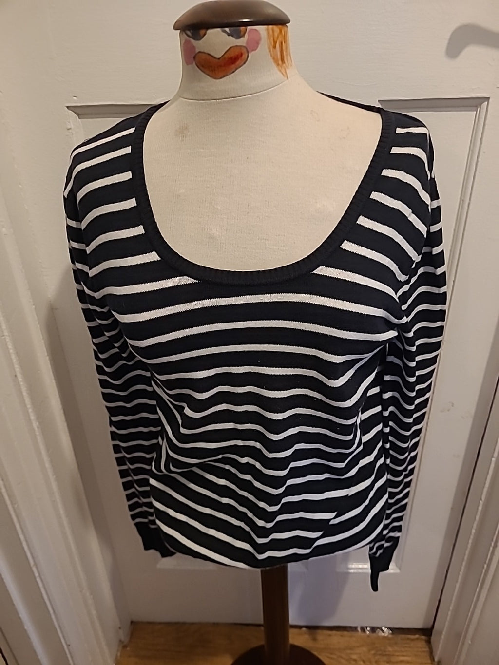 Ladies Primark Size 12 Black And White Striped Long Sleeve Thin Jumper